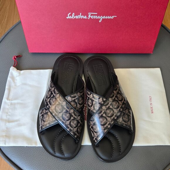 Salvatore Ferragamo All Over Gancio Gancini Slides Sandals - Picture 1 of 9